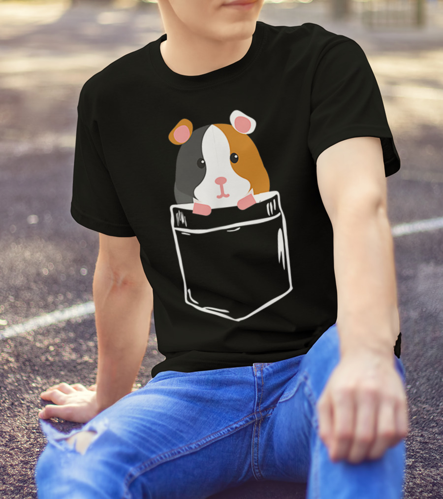 I Love Guinea Pig Pocket Owner Cavy Caricature Cute Pet Companion T-Shirt