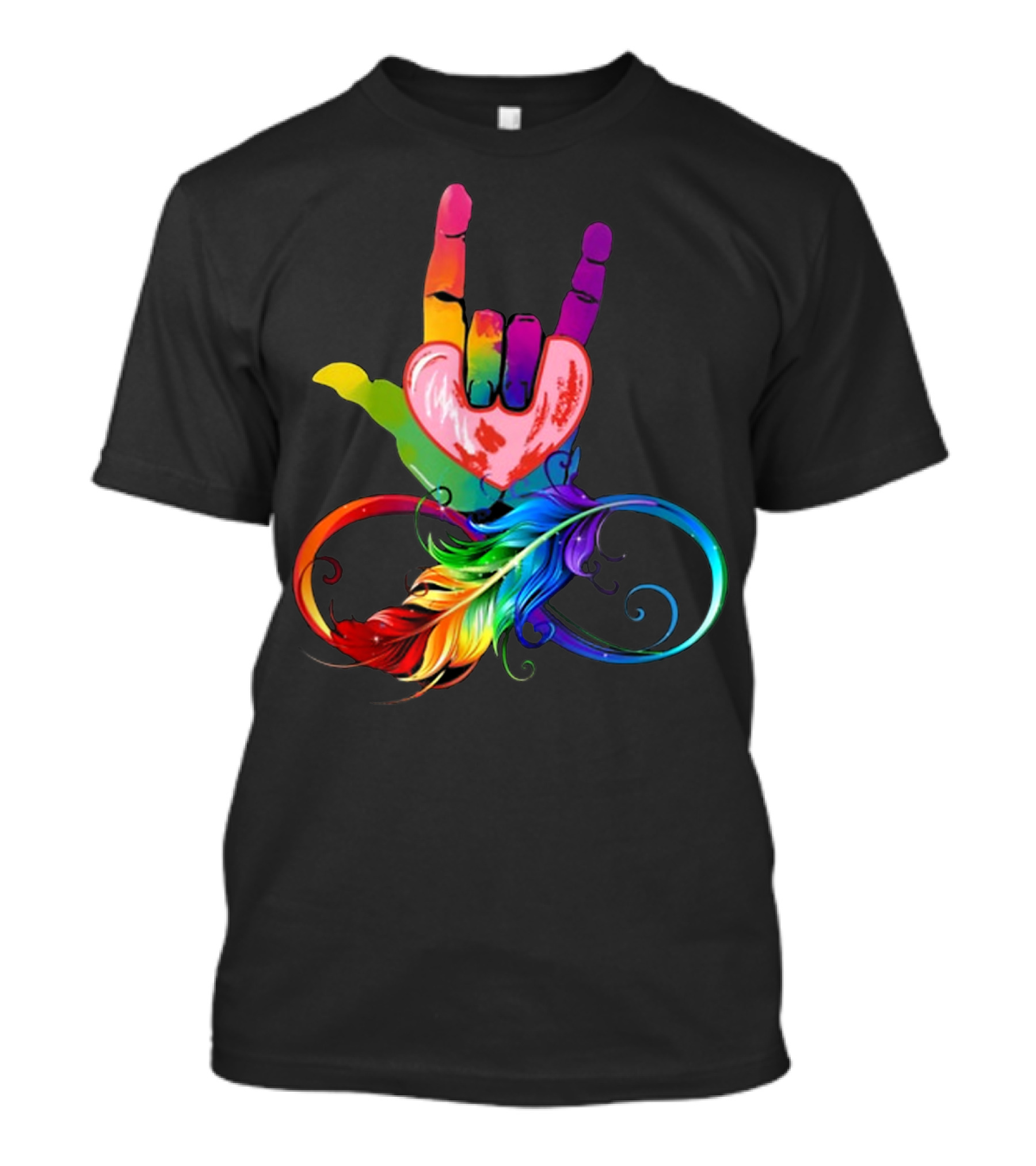 I Love You Hand Heart Sign Language Rainbow ASL Deaf T-Shirt