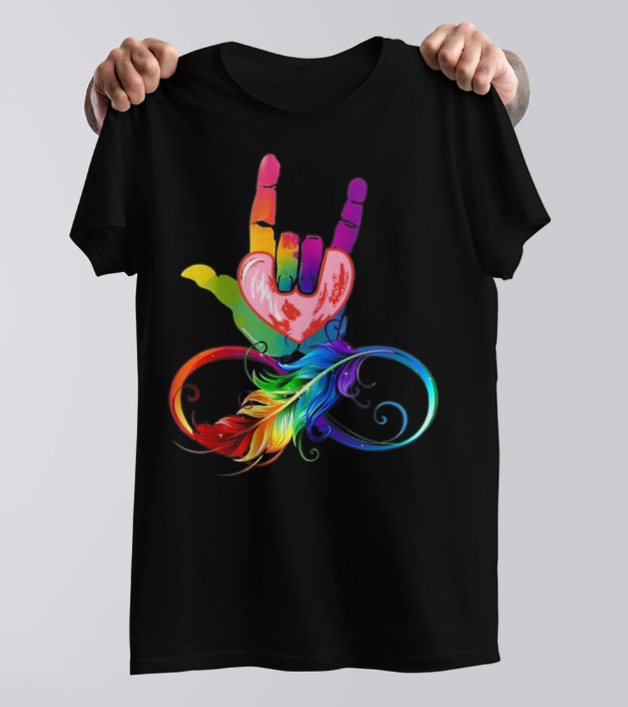 I Love You Hand Heart Sign Language Rainbow ASL Deaf T-Shirt