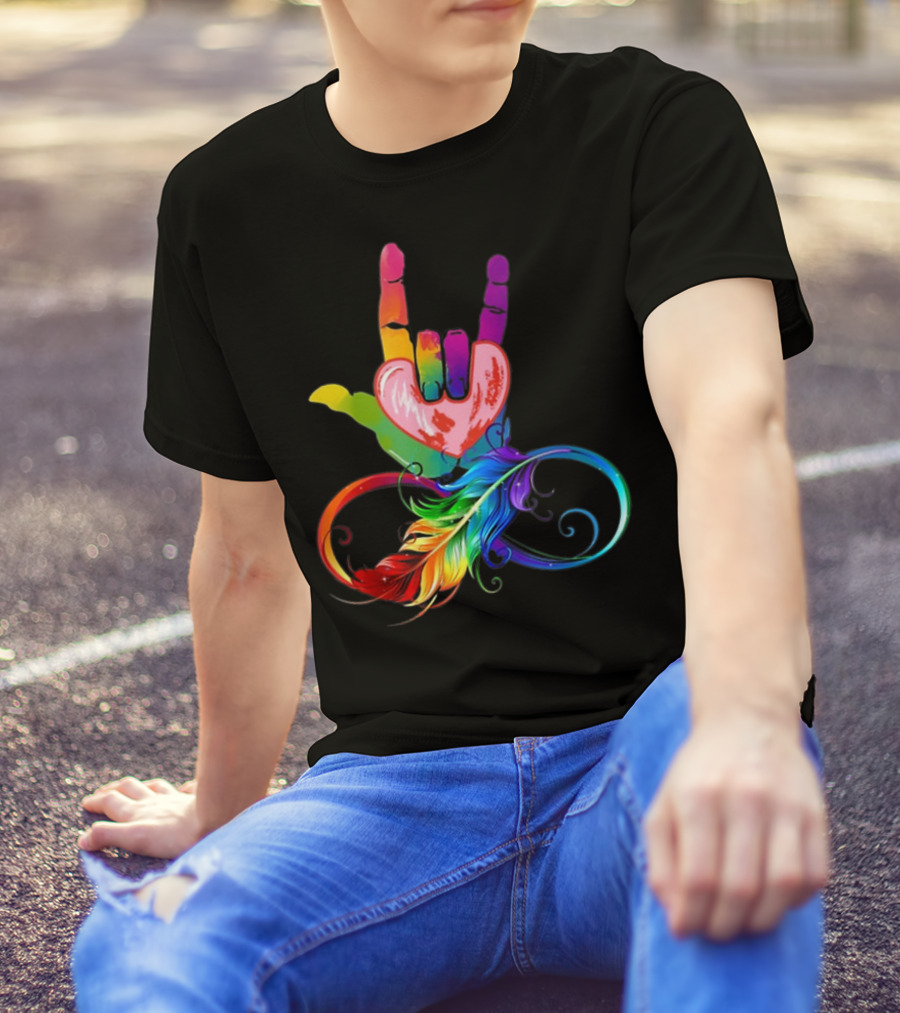 I Love You Hand Heart Sign Language Rainbow ASL Deaf T-Shirt