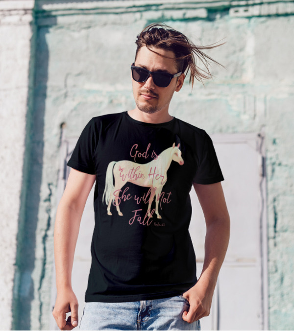 God Is Within Her She Will Not Fall Palomino Horse Psalm 46:5 T-Shirt