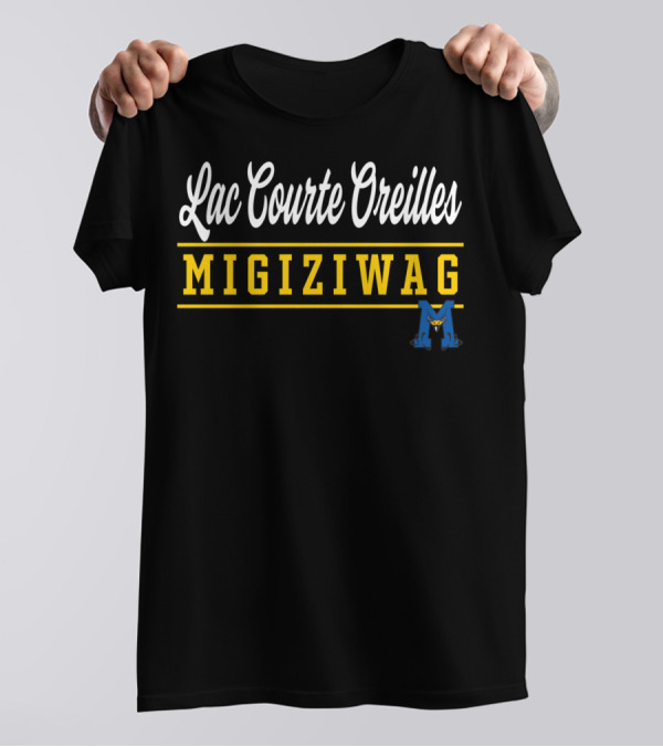 Lac Courte Oreilles Ojibwe School Migiziwag With Stylized Blue And Yellow M T-Shirt
