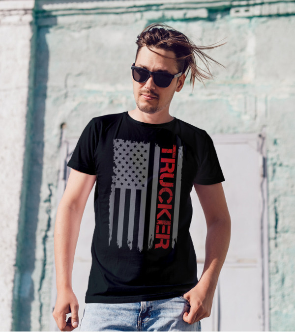American Flag Trucker Retro Truck Driver T-Shirt