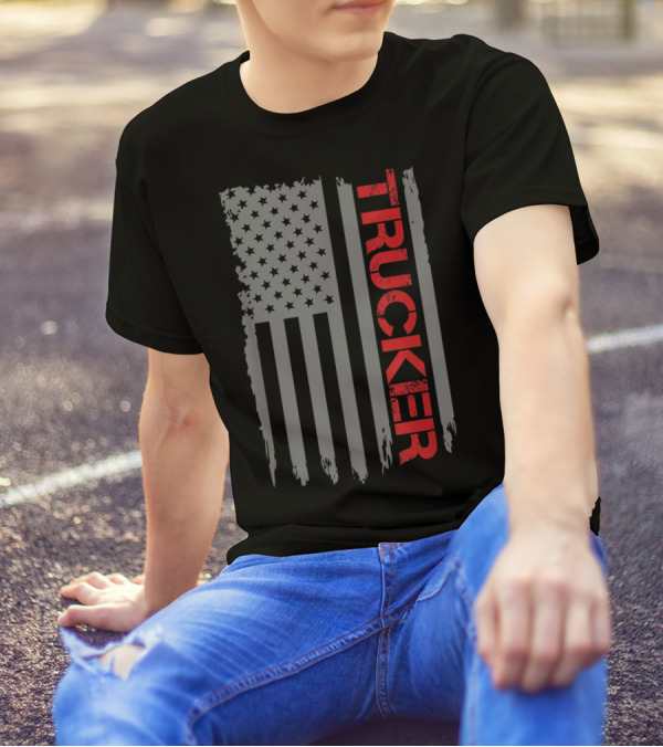 American Flag Trucker Retro Truck Driver T-Shirt