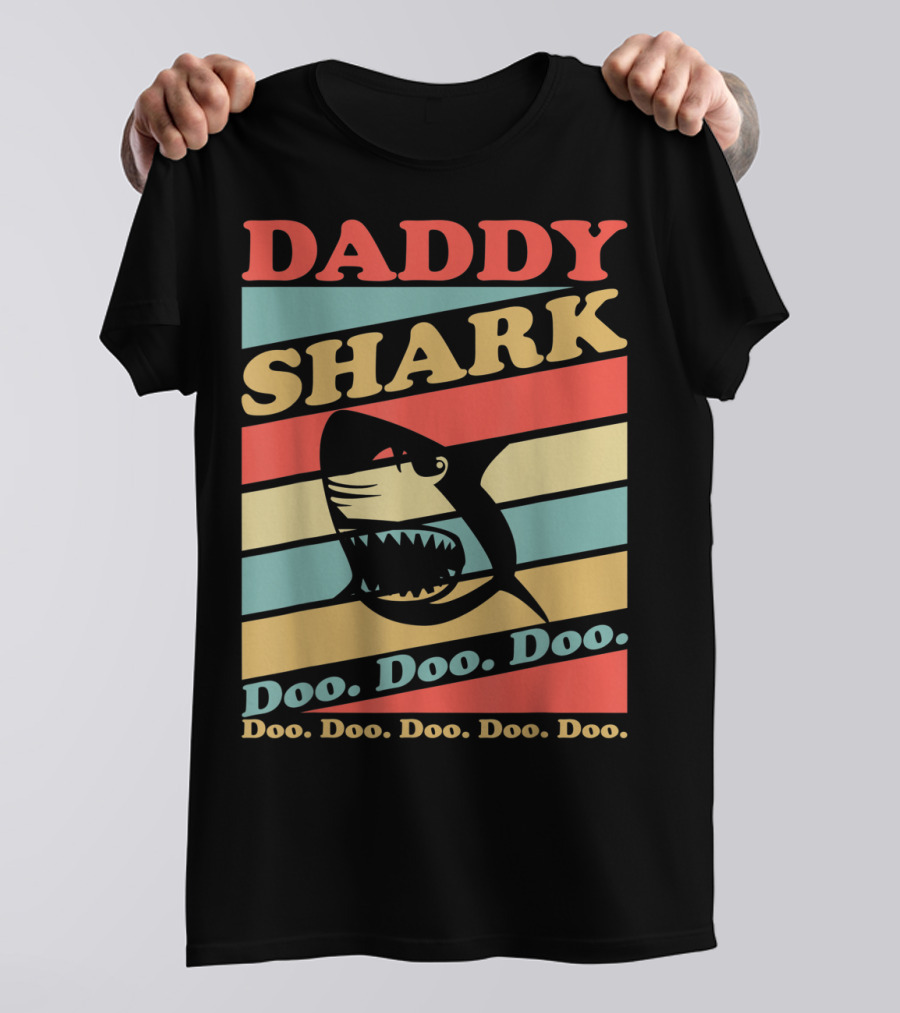 DADDY SHARK Doo Doo Doo Doo Doo Doo Retro Vintage Stripes T-Shirt