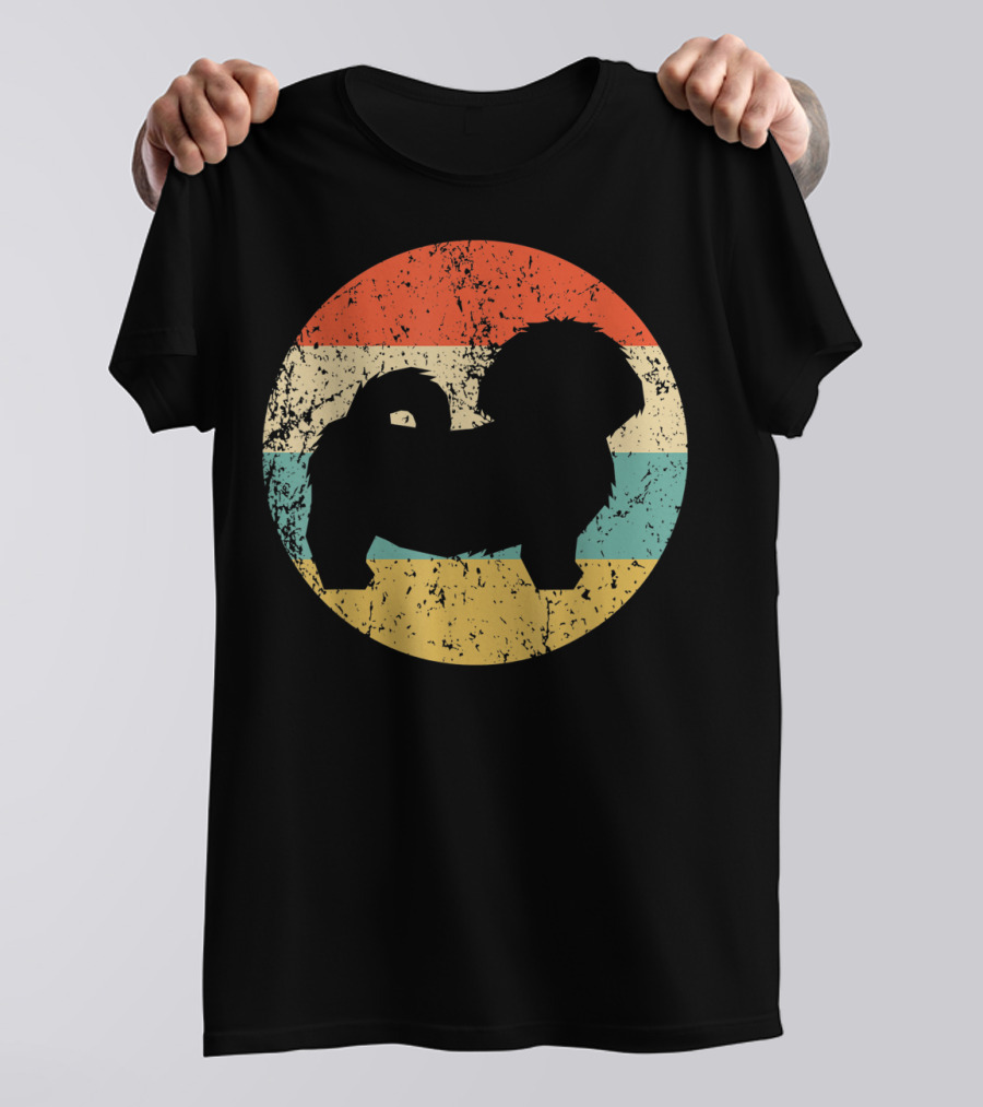 Vintage Shih Tzu Dog Silhouette Retro Stripes T-Shirt