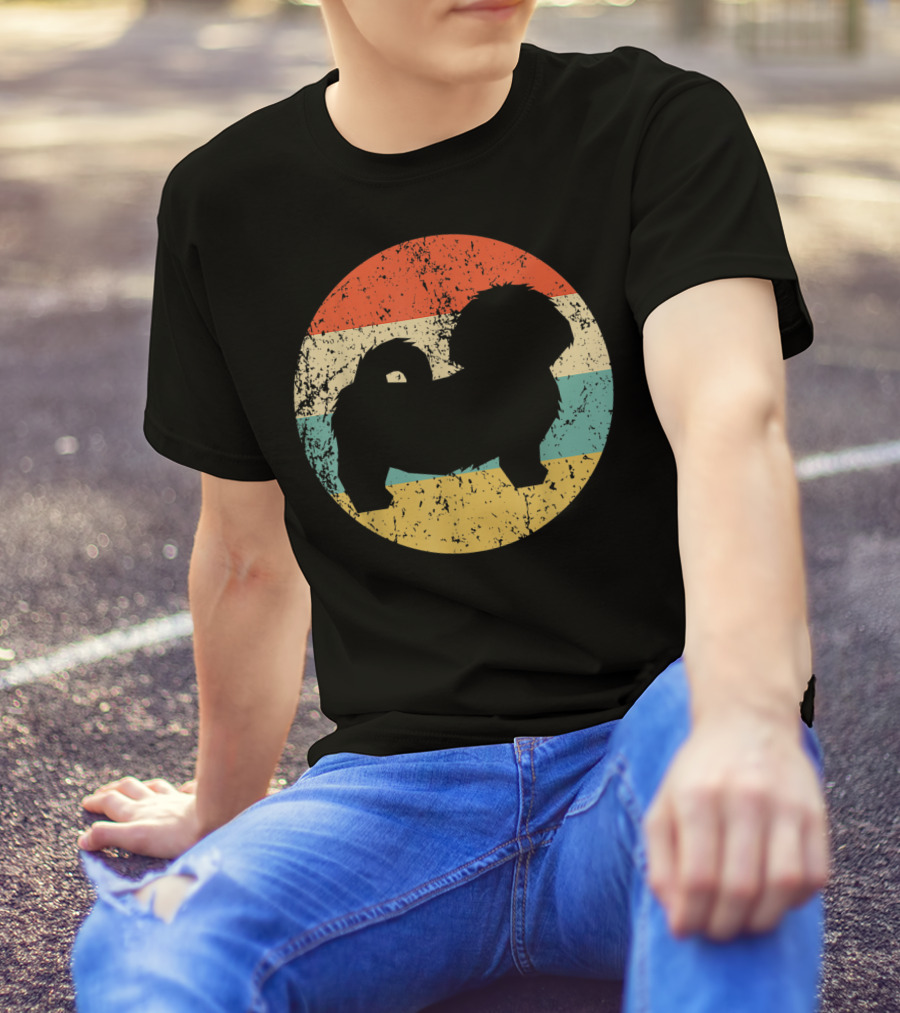 Vintage Shih Tzu Dog Silhouette Retro Stripes T-Shirt