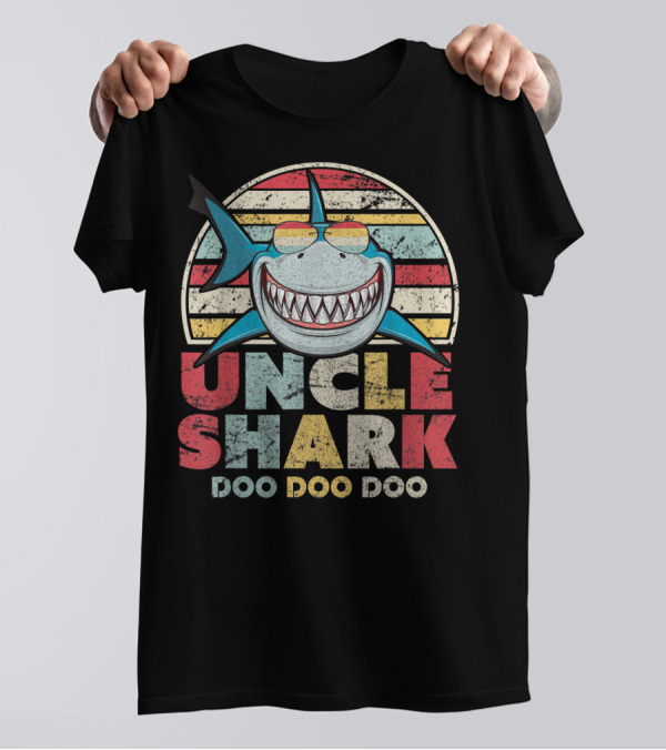Uncle Shark Doo Doo Doo Retro Vintage Striped Smile T-Shirt
