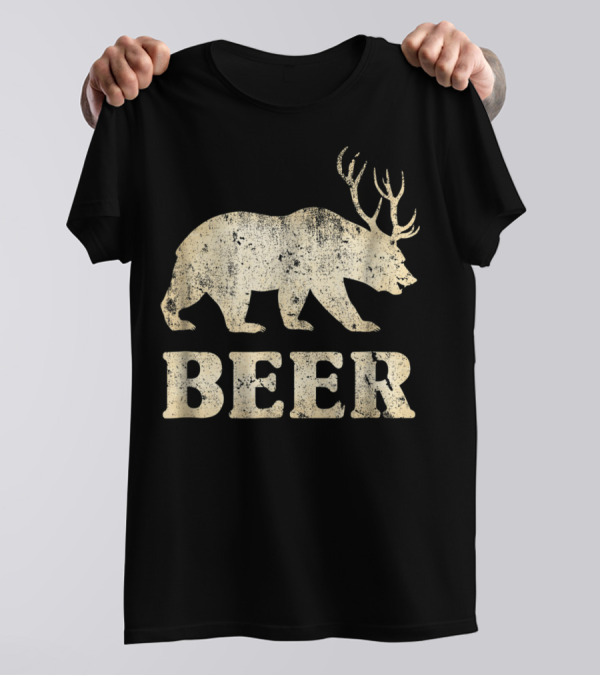 Vintage Bear Deer Beer Funny Retro Mashup T-Shirt