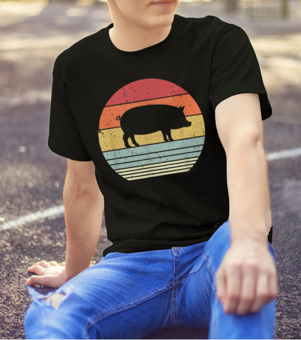 Vintage Retro Pig Style Sunset T-Shirt