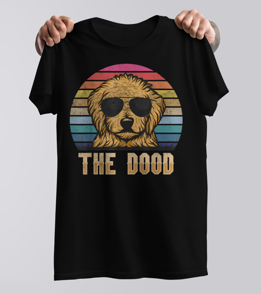 Retro Vintage Goldendoodle The Dood Dad Sunglasses Rainbow Stripes T-Shirt