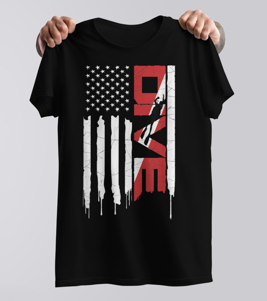 Scuba Diving American Flag DIVE With Diver T-Shirt