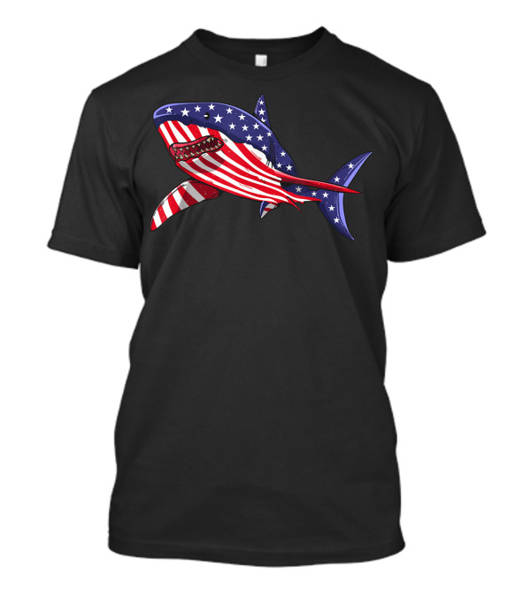 Shark American Flag Jawsome 4th Of July Patriotic Predator T-Shirt