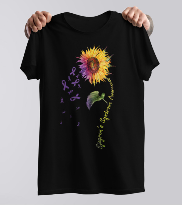 Sjogren's Syndrome Awareness Sunflower With Purple Ribbons T-Shirt