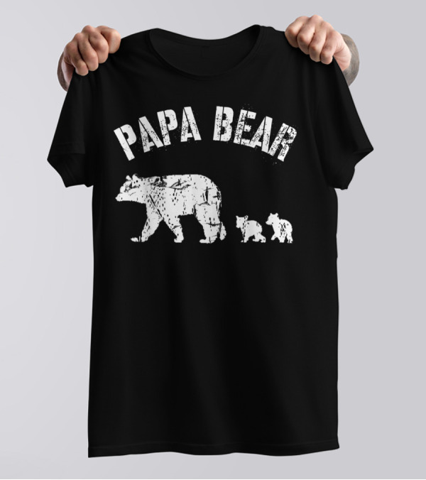 Vintage Papa Bear With Two Cubs Father's Day T-Shirt
