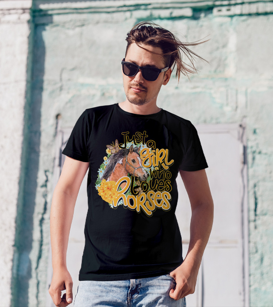 Just A Girl Who Loves Horses Butterfly And Floral T-Shirt