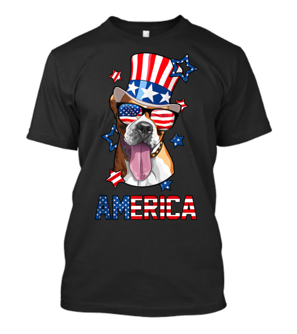 America Boxer Dog USA Flag Patriotic 4th Of July Mens Womens Owner T-Shirt