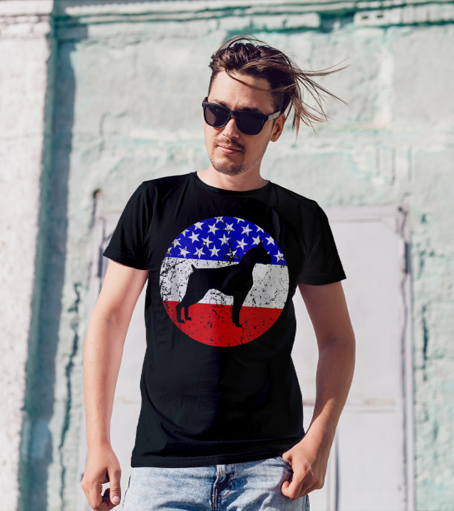 American Flag Vintage Boxer Dog T-Shirt