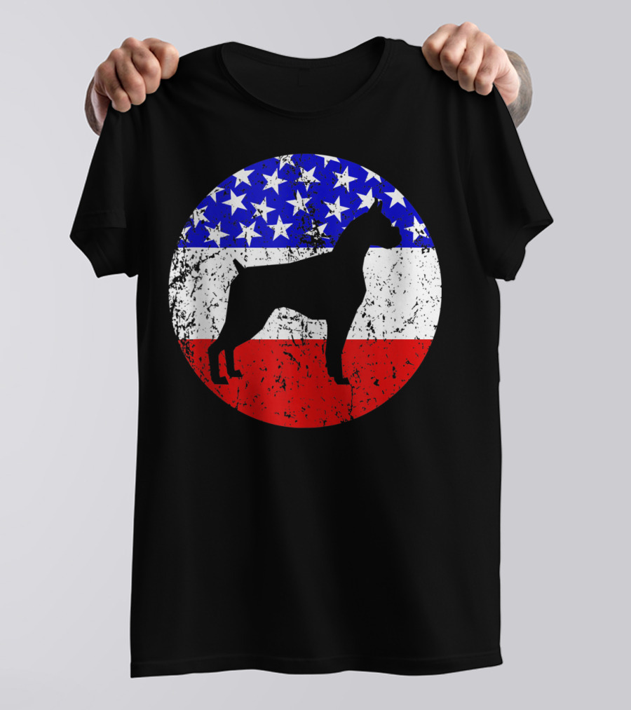 American Flag Vintage Boxer Dog T-Shirt
