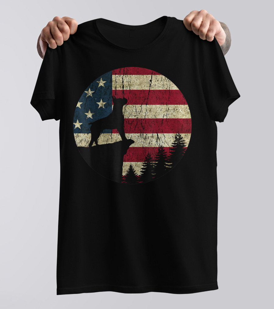 American Flag Boxer Dog Vintage Patriot 4th July T-Shirt