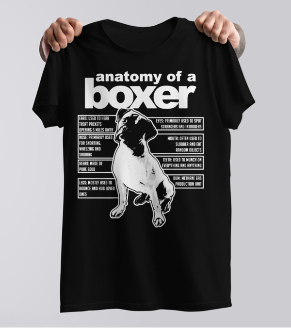 Anatomy Of A Boxer Funny Boxer With Ears Eyes Nose Mouth Heart Legs Teeth Bun T-Shirt