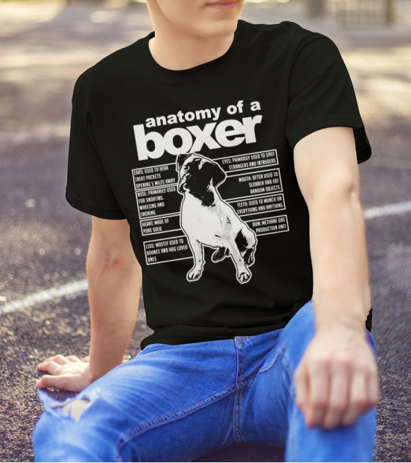 Anatomy Of A Boxer Funny Boxer With Ears Eyes Nose Mouth Heart Legs Teeth Bun T-Shirt