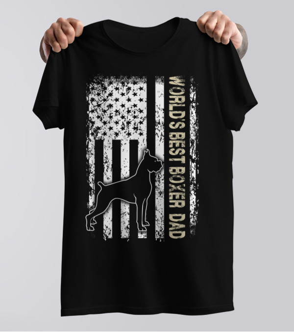 World's Best Boxer Dad Dog Lovers American Flag Father's Day T-Shirt
