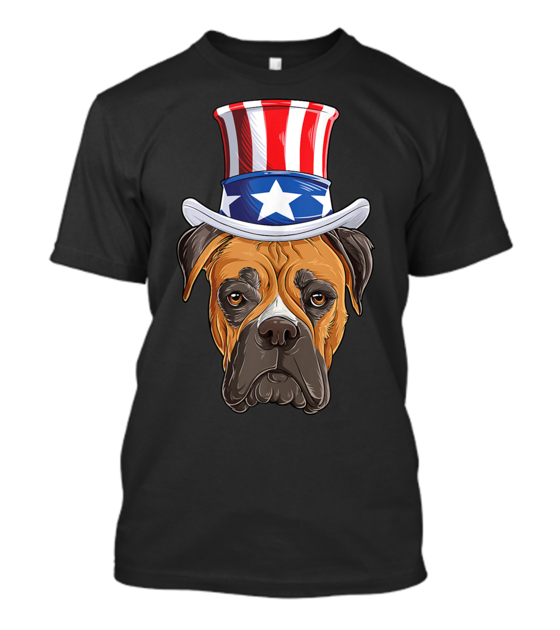 Boxer Dog Uncle Sam Hat 4th Of July USA America Flag T-Shirt