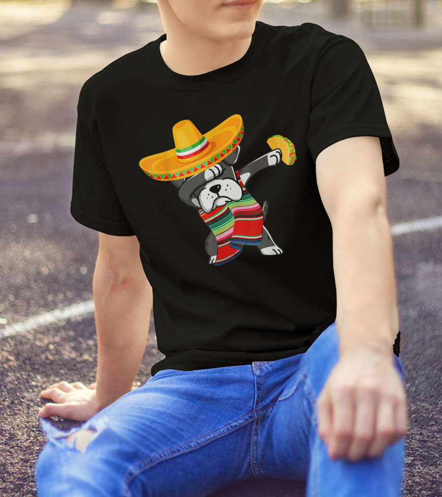 Boxer Dabbing Sombrero Taco Cinco De Mayo Dog T-Shirt