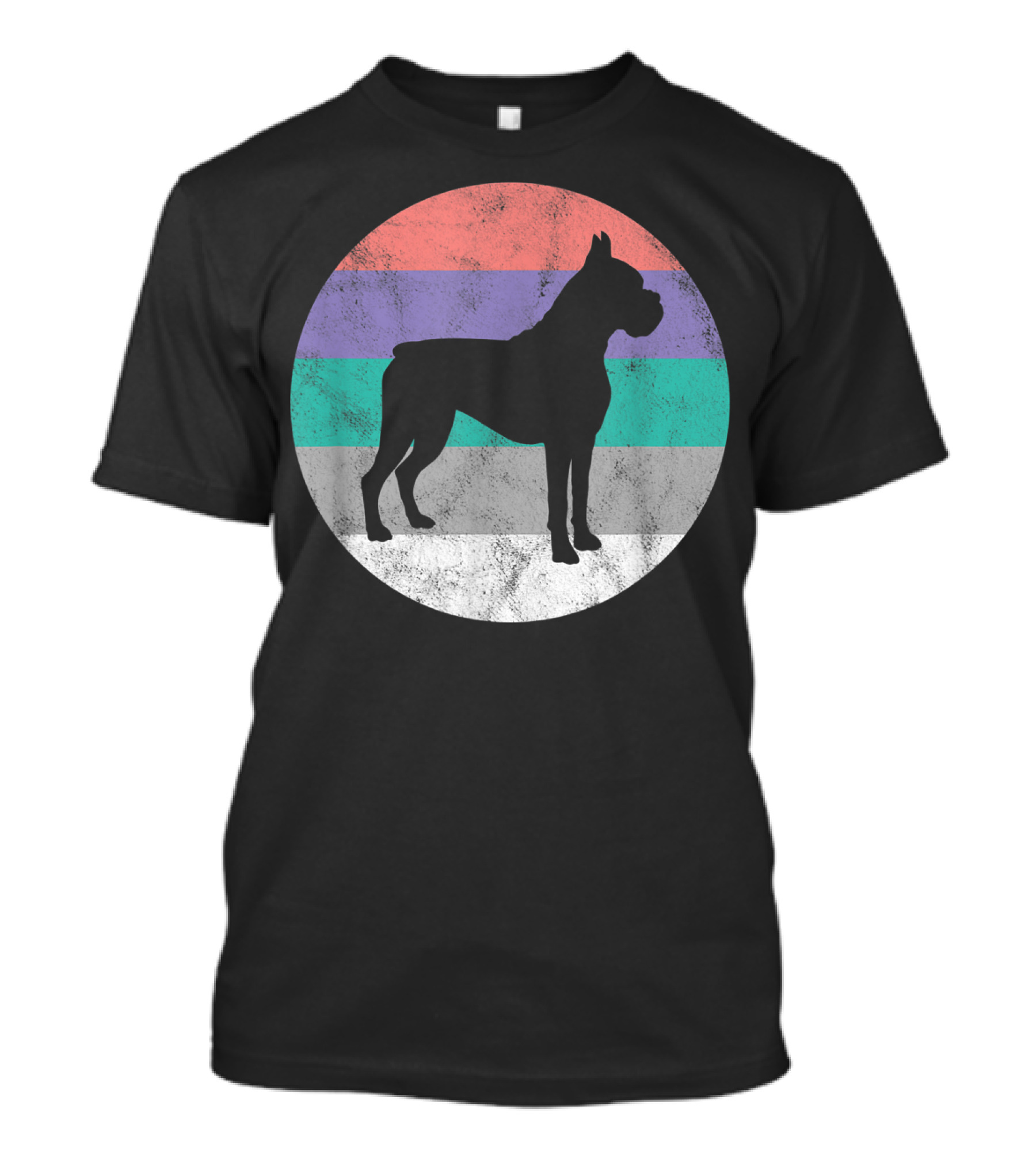 Boxer Dog Silhouette With Striped Circle Retro T-Shirt