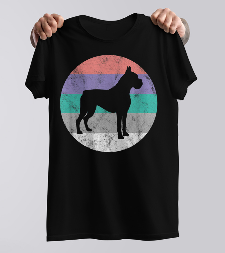 Boxer Dog Silhouette With Striped Circle Retro T-Shirt