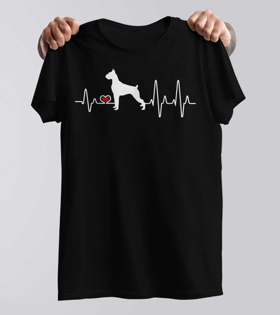 Boxer Dog Heartbeat With Pulse And Red Heart T-Shirt