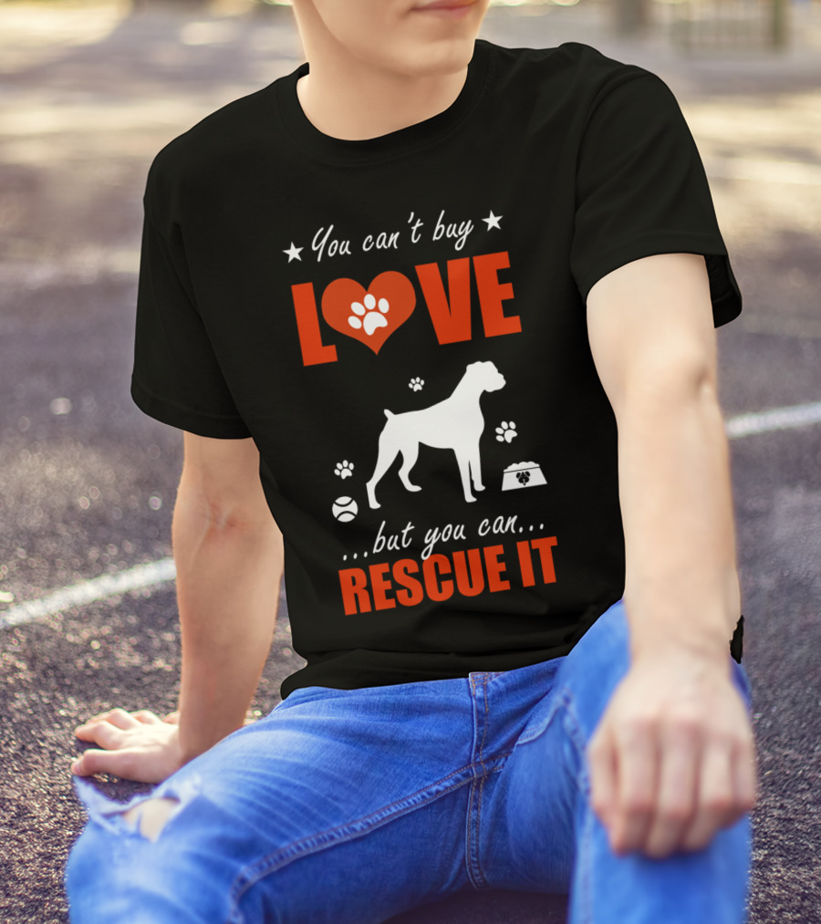 You Can't Buy Love Boxer Dog Silhouette Paw Print Heart Rescue It T-Shirt