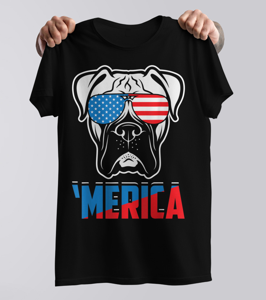 Boxer Dog In American Flag Sunglasses 'Merica Patriot T-Shirt