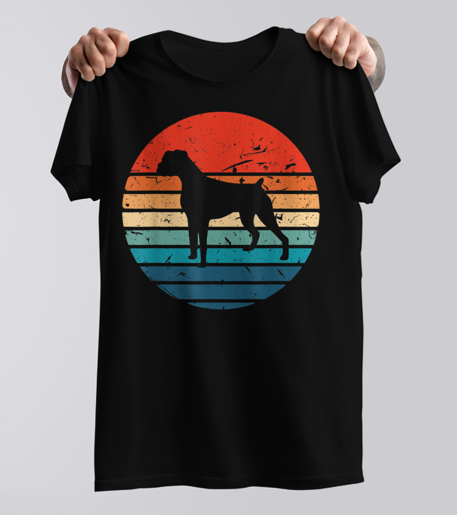 Boxer Dog Retro 70s 80s Striped T-Shirt
