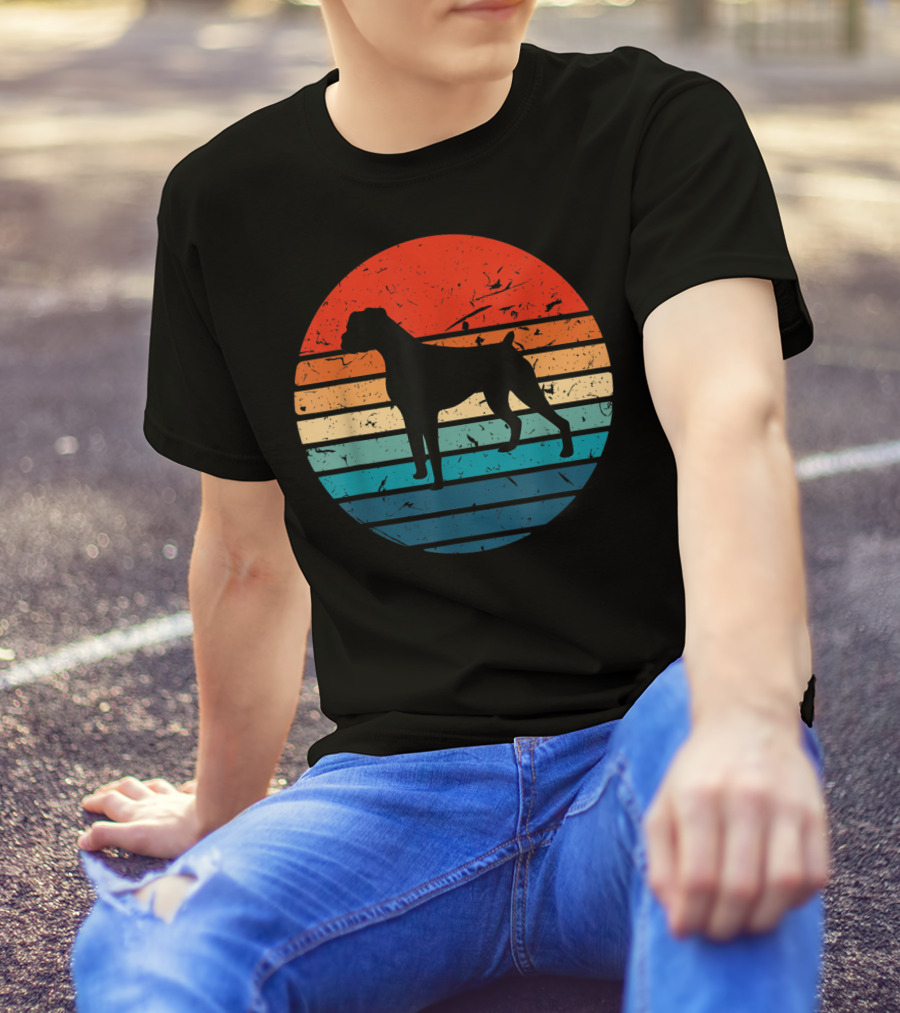 Boxer Dog Retro 70s 80s Striped T-Shirt