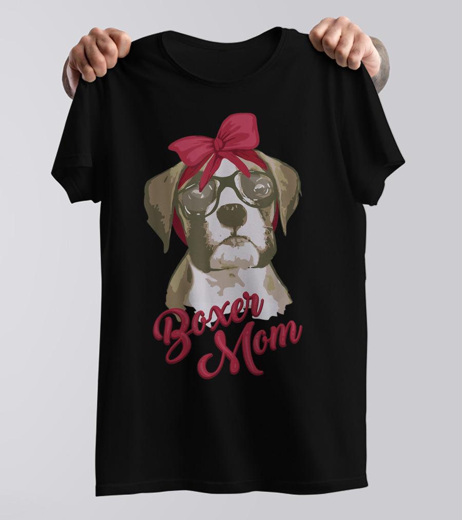 Boxer Mom Funny Cool I Heart Boxer Breed Glasses Red Bow T-Shirt