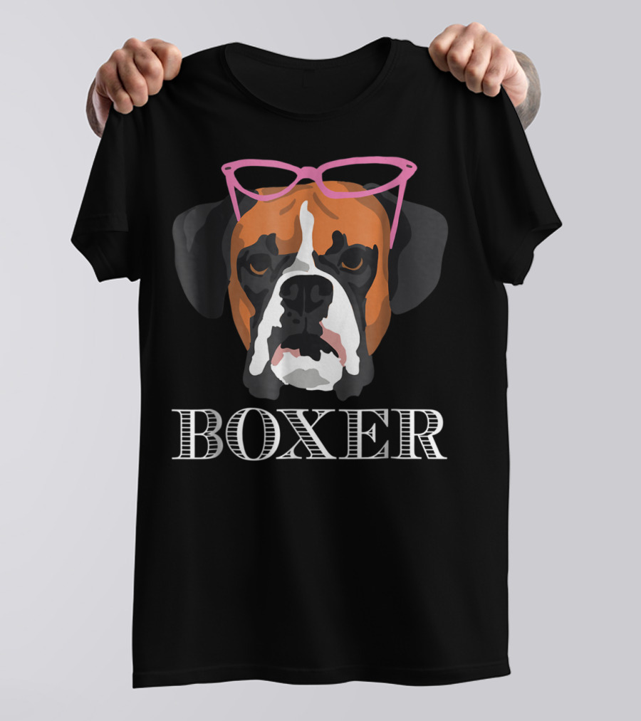 Boxer Dog Wearing Pink Glasses T-Shirt