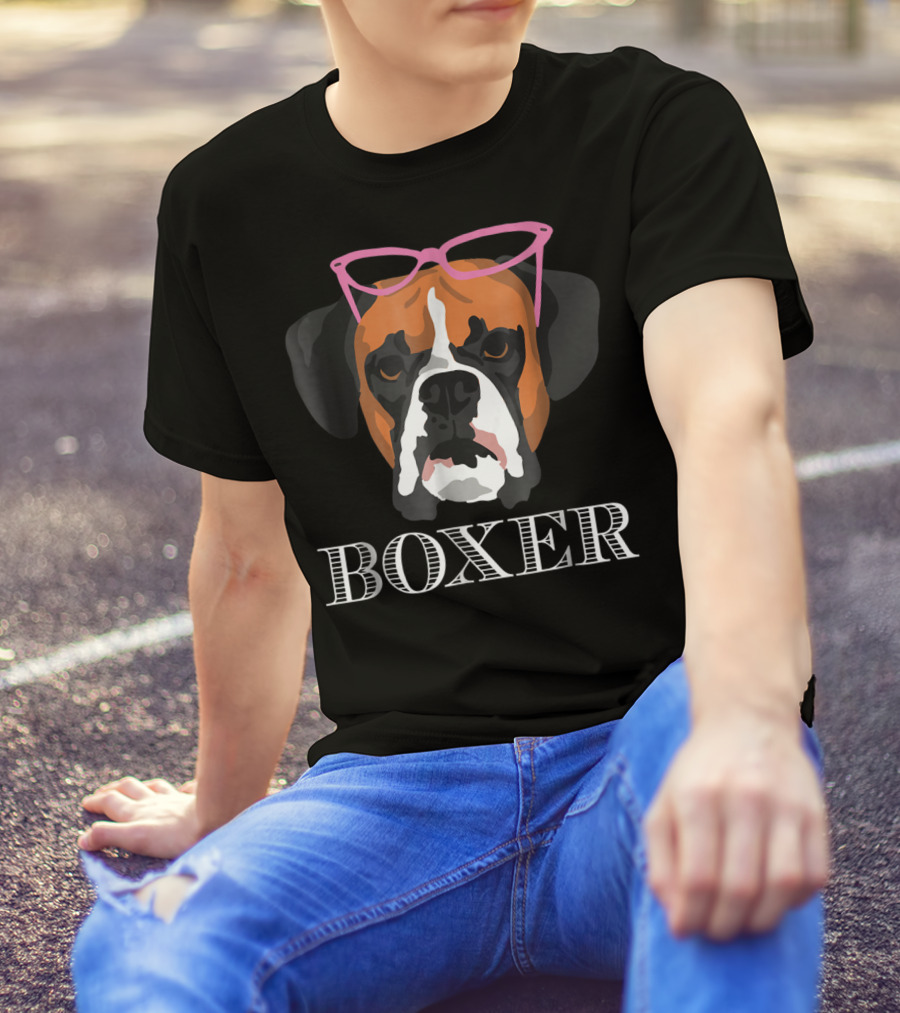 Boxer Dog Wearing Pink Glasses T-Shirt