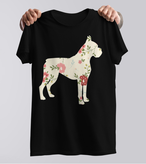 Cute Boxer Vintage Floral Dog Flower T-Shirt