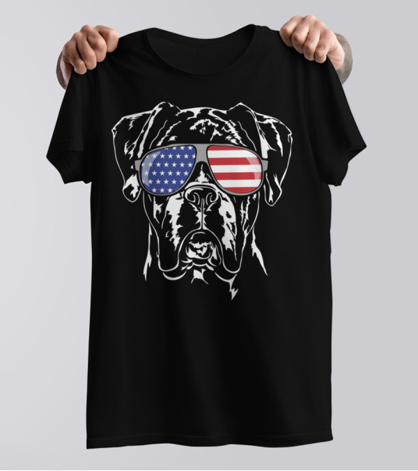 Funny American Flag Sunglasses Boxer Dog Pride T-Shirt