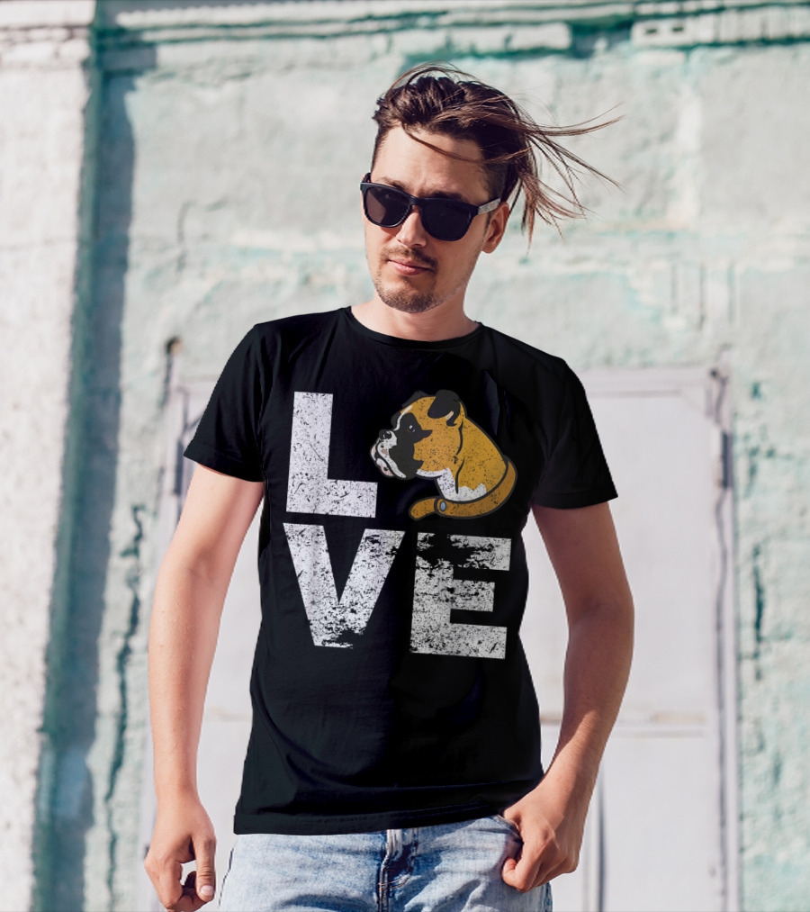 LOVE Boxer Dog Head Funny Dog Lovers T-Shirt