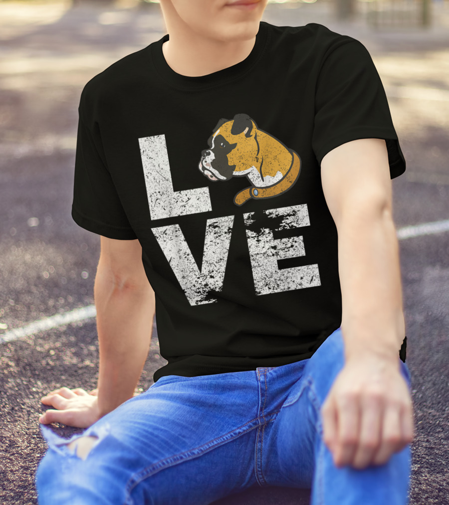 LOVE Boxer Dog Head Funny Dog Lovers T-Shirt
