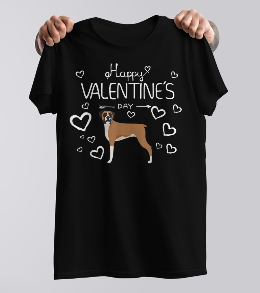 Happy Valentine's Day Boxer Dog Surrounded By Hearts T-Shirt