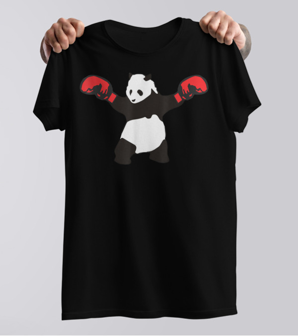 Panda Wearing Red Boxing Gloves Black White Boxer Sport T-Shirt