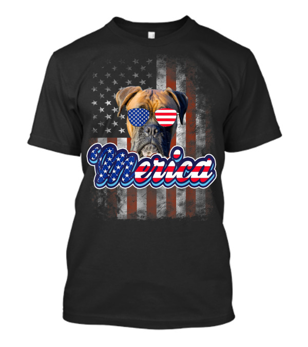 ‘Merica Patriotic Boxer Dog American Flag Sunglasses 4th Of July T-Shirt
