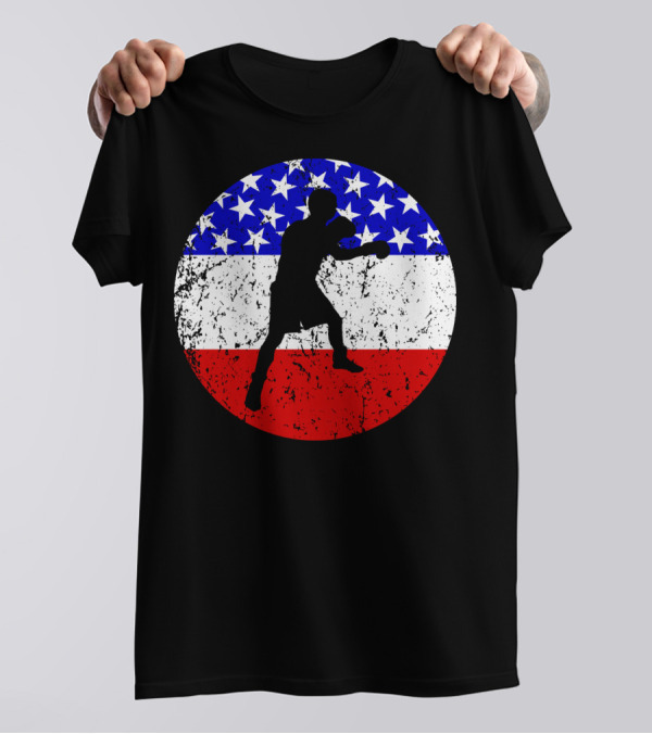 American Flag Boxing Vintage Boxer Silhouette T-Shirt
