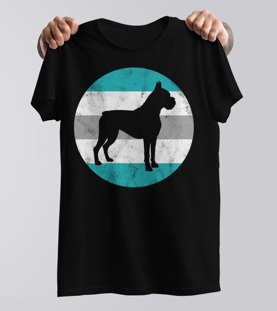 Boxer Dog Silhouette On Retro Striped Circle For Teens T-Shirt