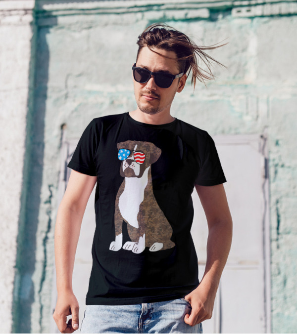 Patriotic Boxer Dog USA Flag Sunglasses Memorial Day T-Shirt