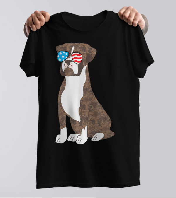 Patriotic Boxer Dog USA Flag Sunglasses Memorial Day T-Shirt